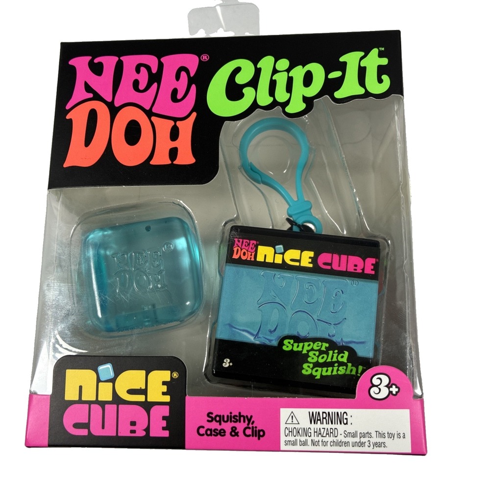 Authentic Schylling NeeDoh Clip-It Nice Cube Squishy, Case & Clip NEW Blue